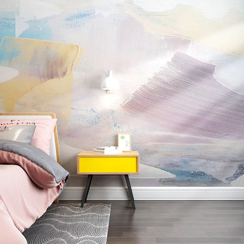 Whole Illustration Contemporary Wall Mural for Gallery with Light Color Mountain Light Purple Clearhalo 'Wall Decor' 'Wall Mural' 917337