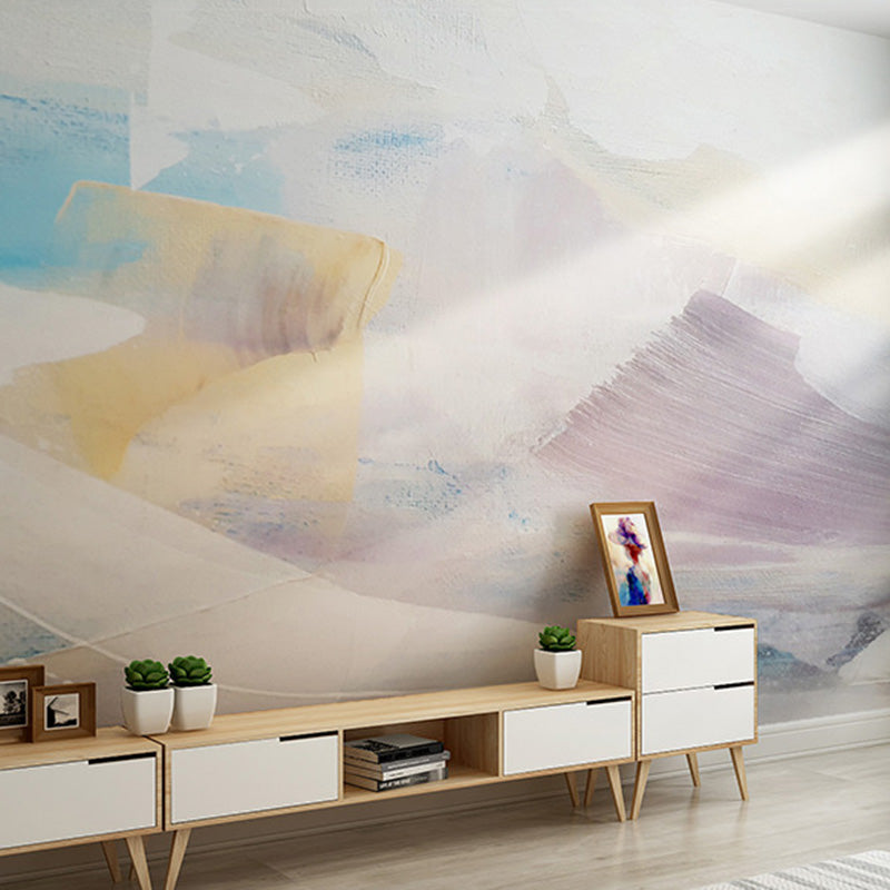 Whole Illustration Contemporary Wall Mural for Gallery with Light Color Mountain Clearhalo 'Wall Decor' 'Wall Mural' 917340