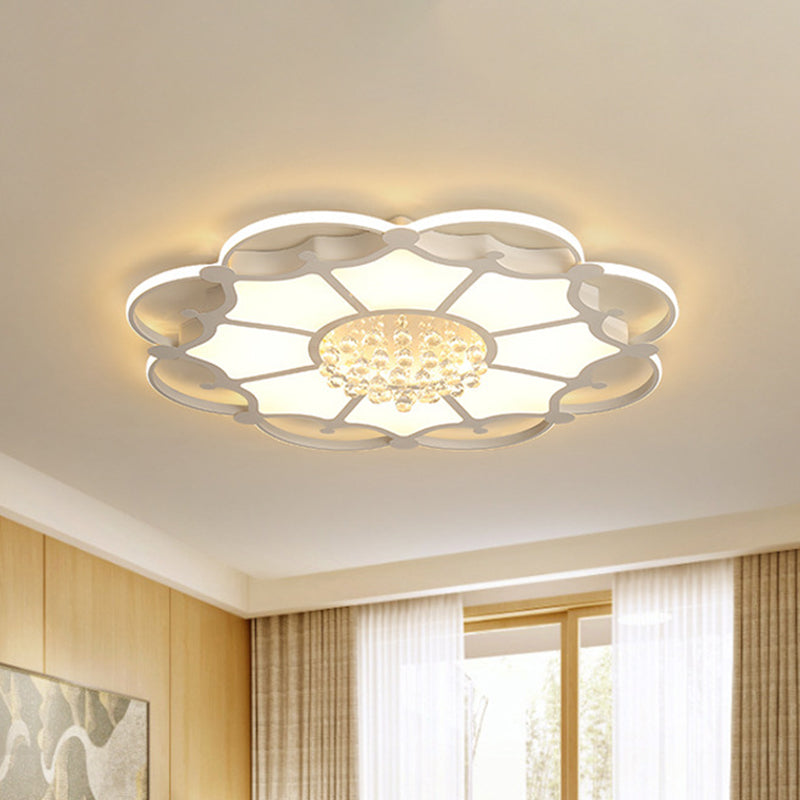 White Floral LED Ceiling Lamp Modern Acrylic Living Room Flush Mount Light with Crystal Orbs White Clearhalo 'Ceiling Lights' 'Close To Ceiling Lights' 'Close to ceiling' 'Flush mount' Lighting' 917535
