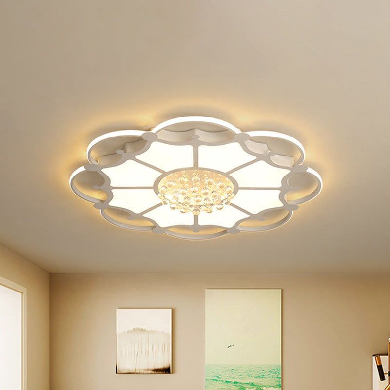 White Floral LED Ceiling Lamp Modern Acrylic Living Room Flush Mount Light with Crystal Orbs Clearhalo 'Ceiling Lights' 'Close To Ceiling Lights' 'Close to ceiling' 'Flush mount' Lighting' 917536