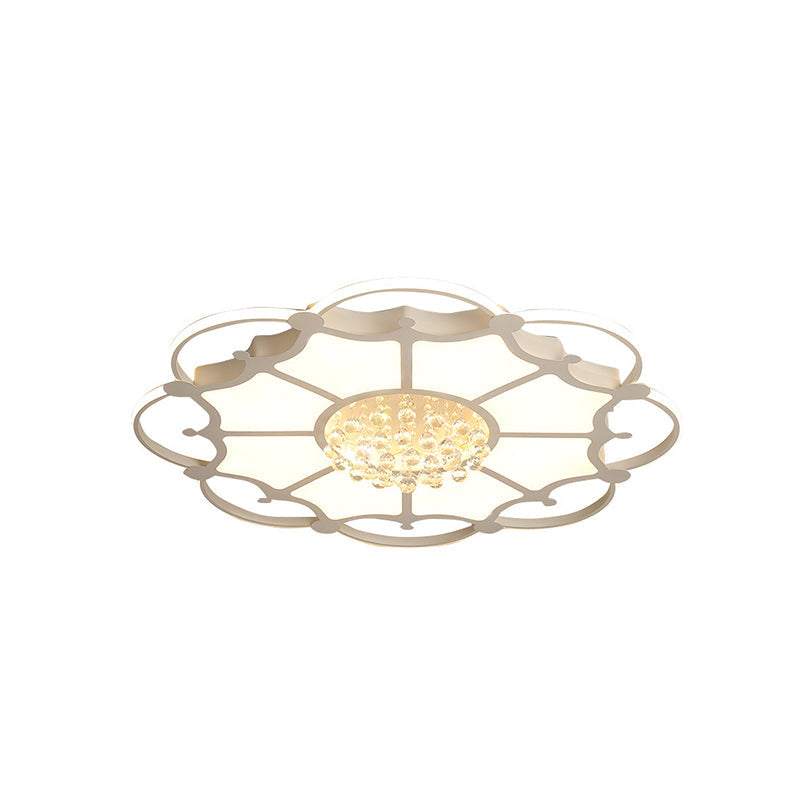 White Floral LED Ceiling Lamp Modern Acrylic Living Room Flush Mount Light with Crystal Orbs Clearhalo 'Ceiling Lights' 'Close To Ceiling Lights' 'Close to ceiling' 'Flush mount' Lighting' 917537