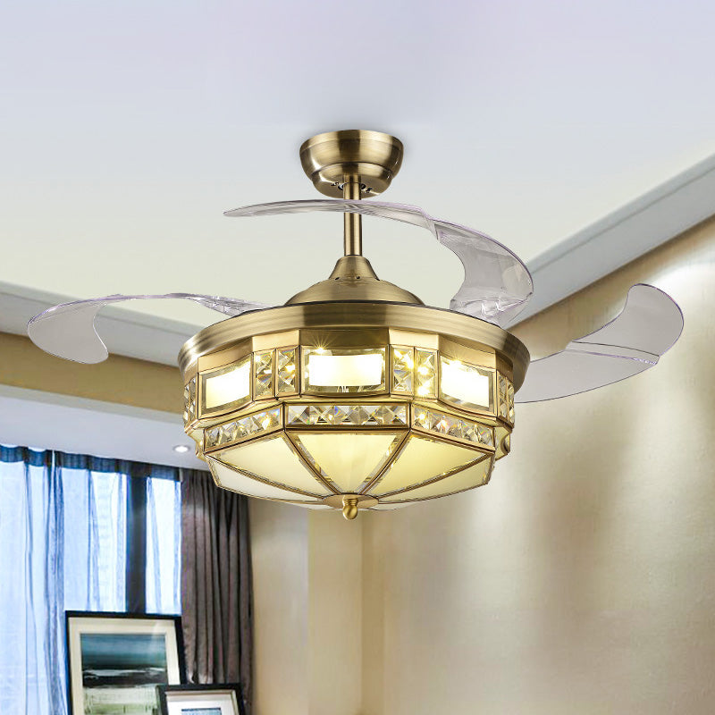 Yurt Shaped Bedroom LED Fan Light Kit Traditional Crystal 3-Blade 42.5
