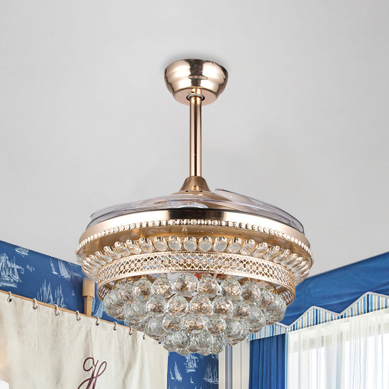 Tapered Crystal Orbs Fan Light Contemporary Bedroom 42.5