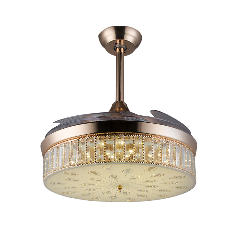 Modern Round Flush Ceiling Fan 3 Blades Crystal LED Semi Flush Mount Lighting in Gold, 42.5