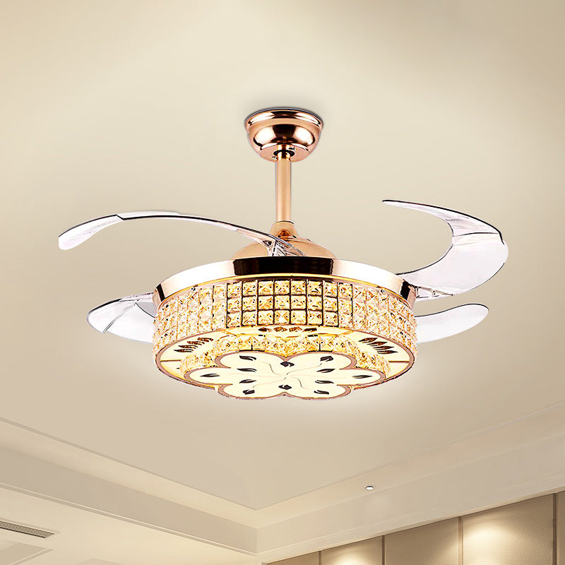 Grid Crystal Embedded Ceiling Fan Lamp Modern Hotel 42