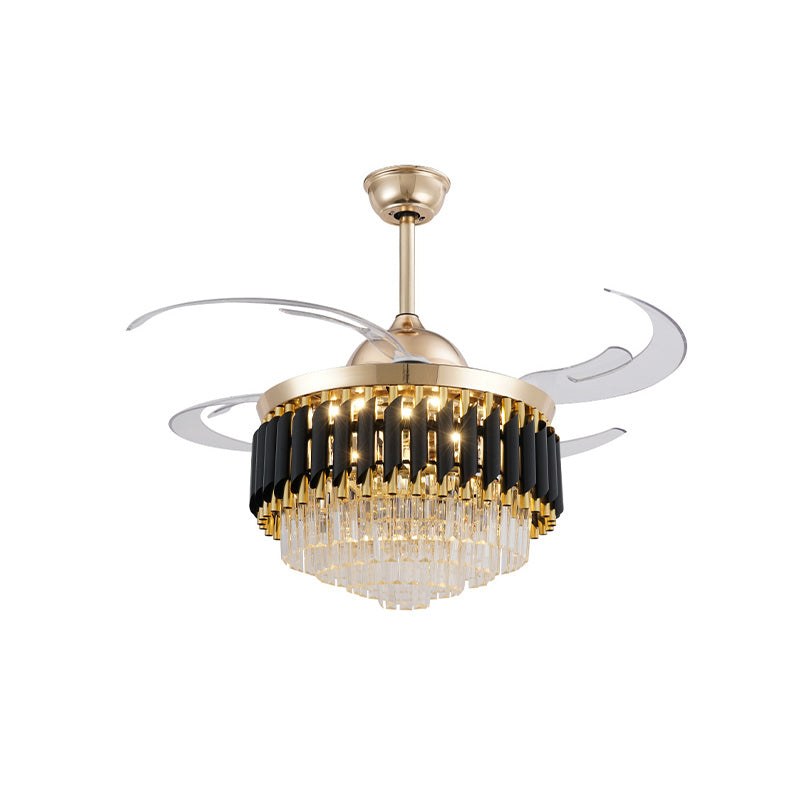 Prismatic Crystal Black-Gold Fan Light Layered Tapered Postmodern LED Semi Mount Lighting with 4 Blades, 47