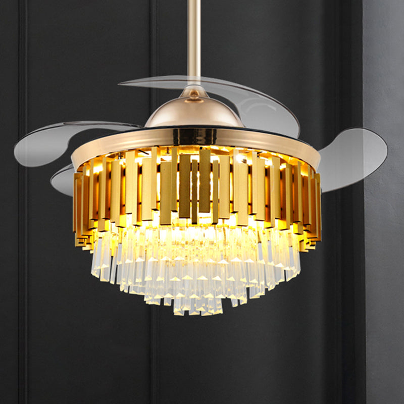 Gold Tapered Drum Semi Flush Mount Modern Crystal Living Room 40