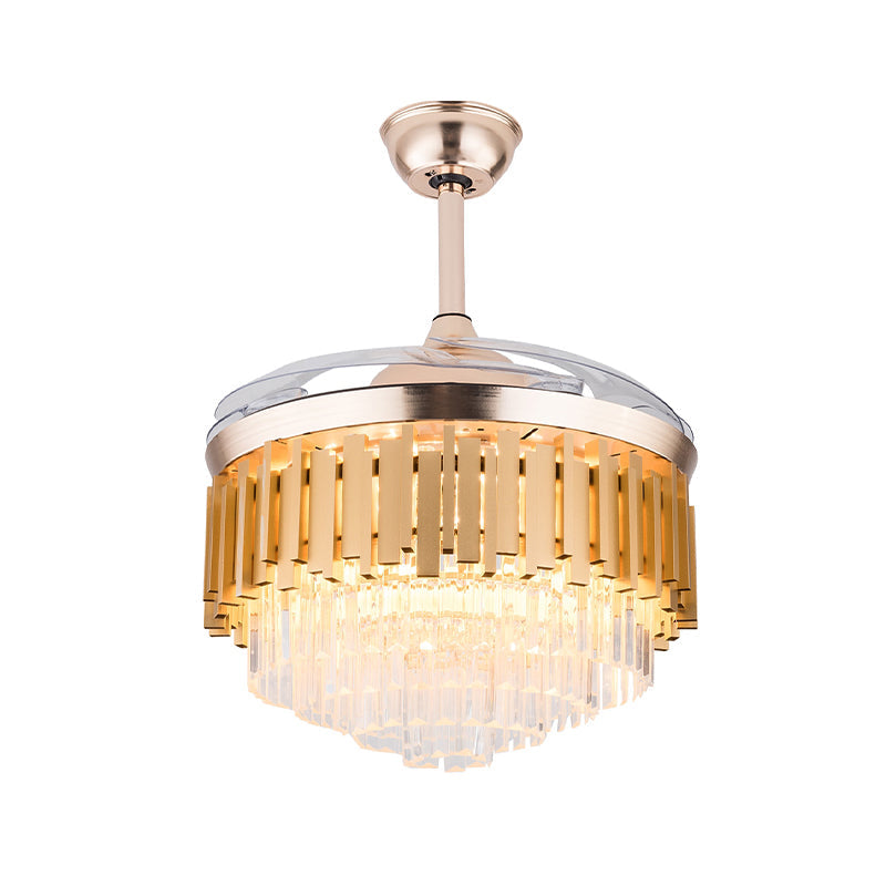 Gold Tapered Drum Semi Flush Mount Modern Crystal Living Room 40