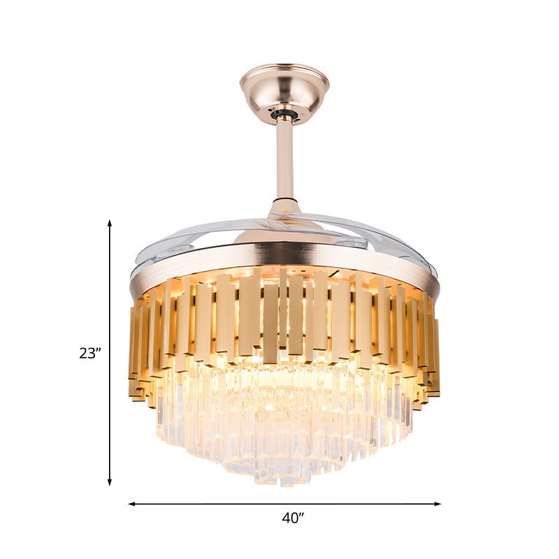 Gold Tapered Drum Semi Flush Mount Modern Crystal Living Room 40