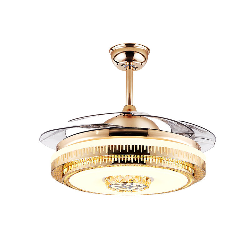 Circular Living Room Fan Lighting Modernism Crystal 4-Blade Gold LED Semi Flush Ceiling Light, 42