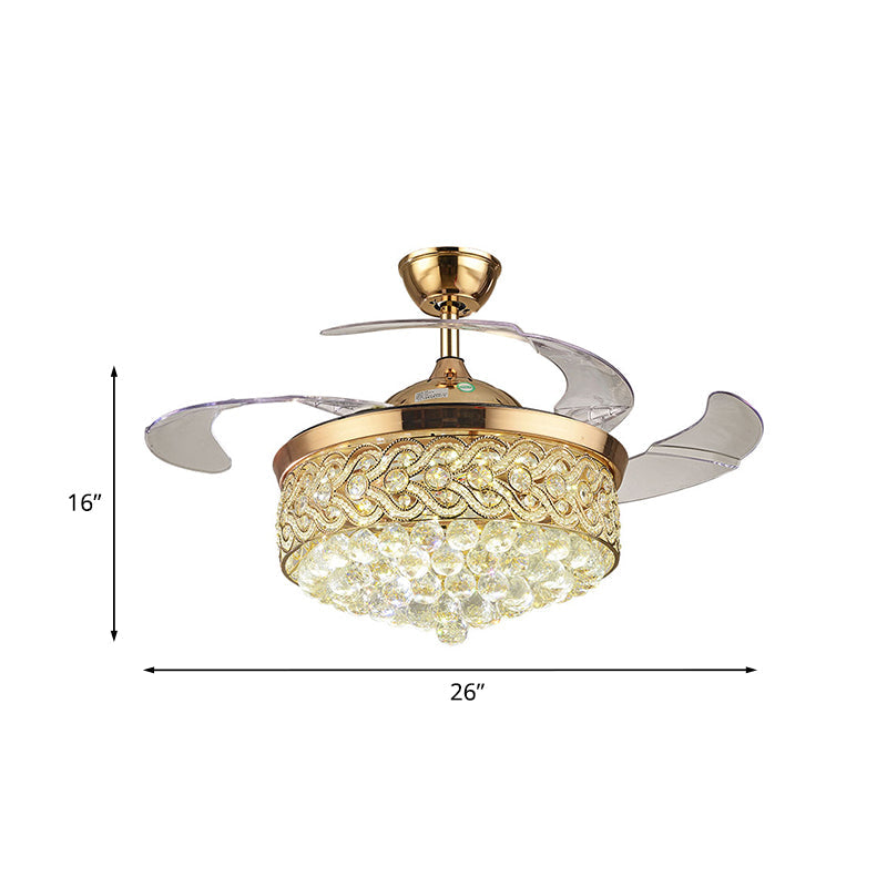 Chevron-Side Drum Crystal Fan Lighting Simple 26