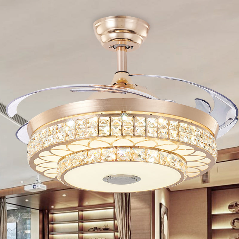 2 Tiers Parlor LED Ceiling Fan Light Modern Crystal 3 Blades Gold Semi Flush Mount, 42.5