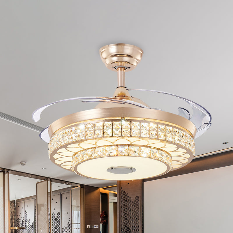 2 Tiers Parlor LED Ceiling Fan Light Modern Crystal 3 Blades Gold Semi Flush Mount, 42.5