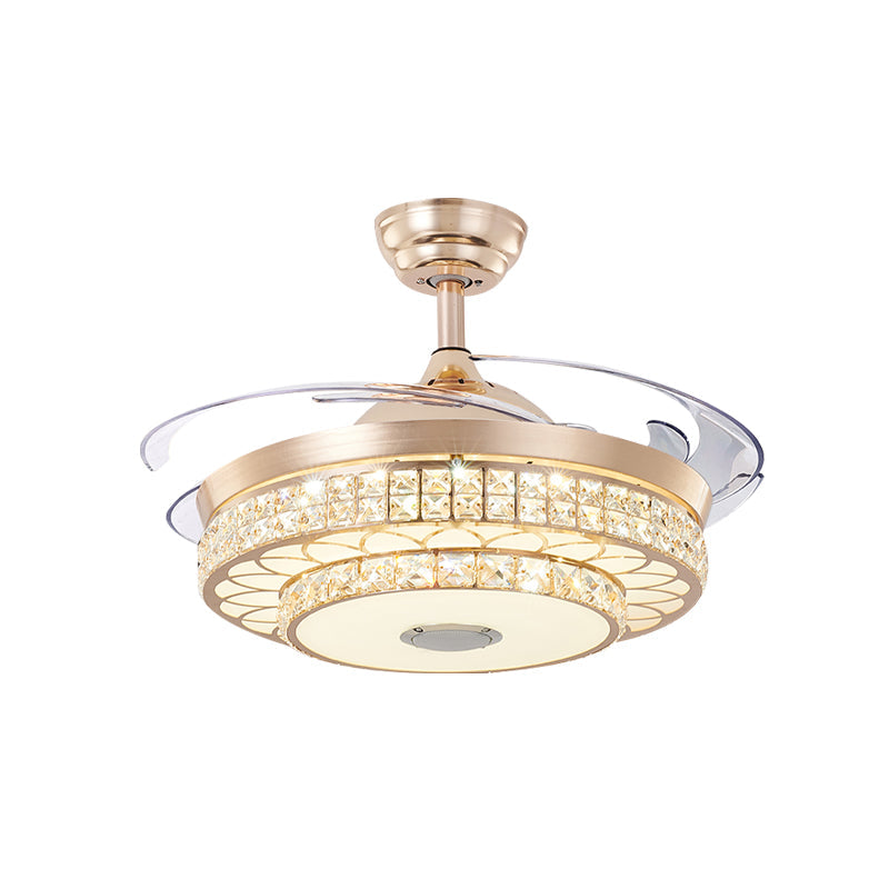 2 Tiers Parlor LED Ceiling Fan Light Modern Crystal 3 Blades Gold Semi Flush Mount, 42.5