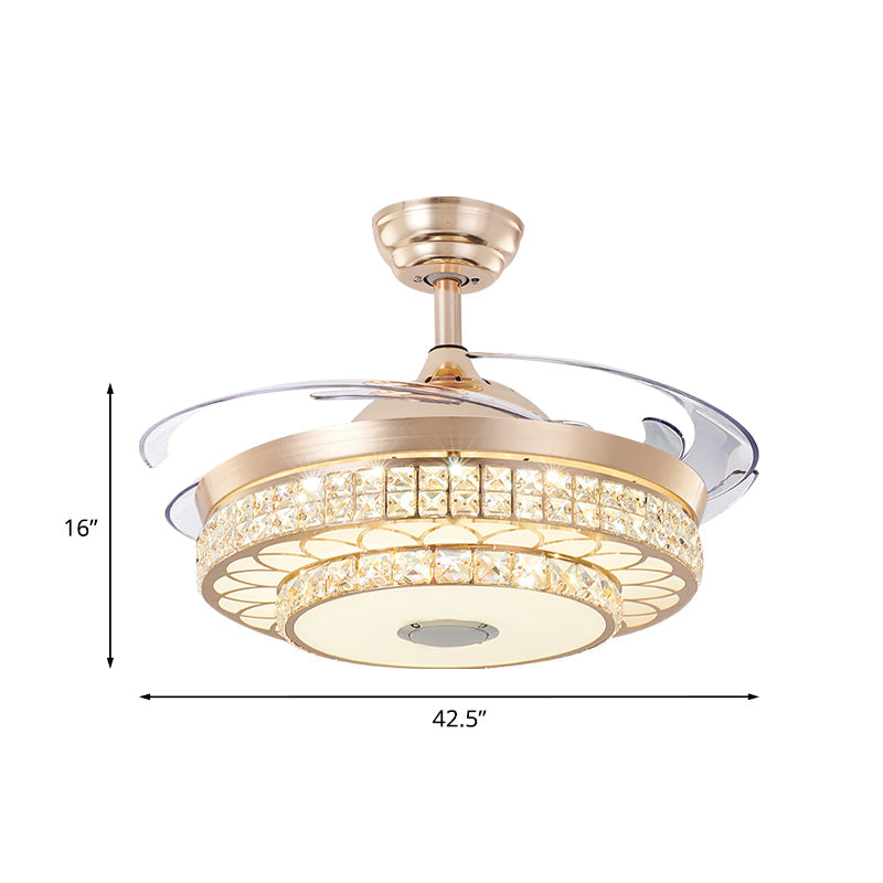 2 Tiers Parlor LED Ceiling Fan Light Modern Crystal 3 Blades Gold Semi Flush Mount, 42.5