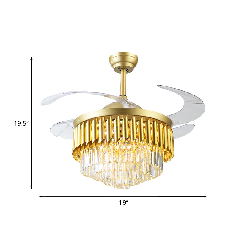 Postmodern Multi-Tier Fan Lighting 3 Blades Crystal LED Semi Flush Ceiling Light in Gold, 19