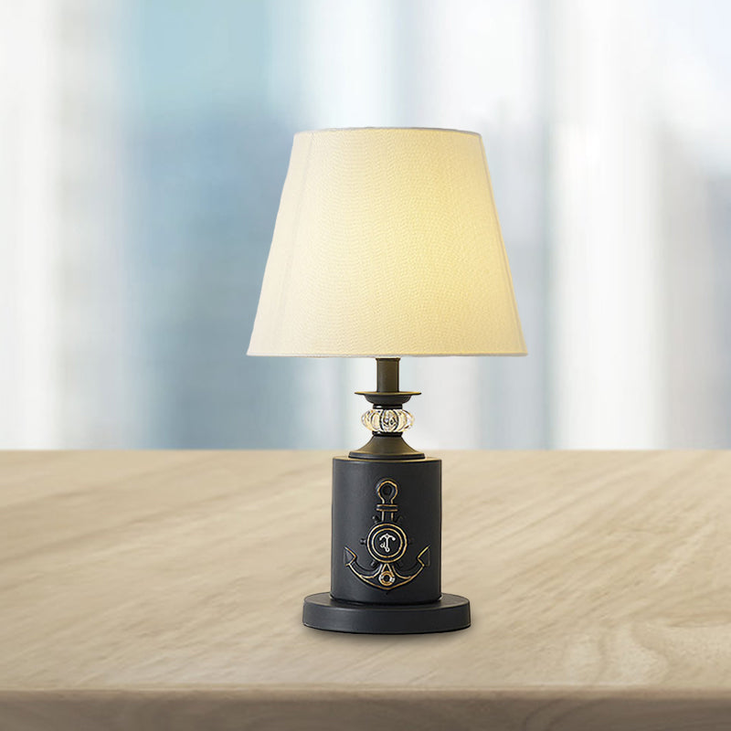 Mediterranean-Style Cylinder Table Light Metal Single Bedside Fabric Night Lamp in Black/Water Blue Clearhalo 'Lamps' 'Table Lamps' Lighting' 917876