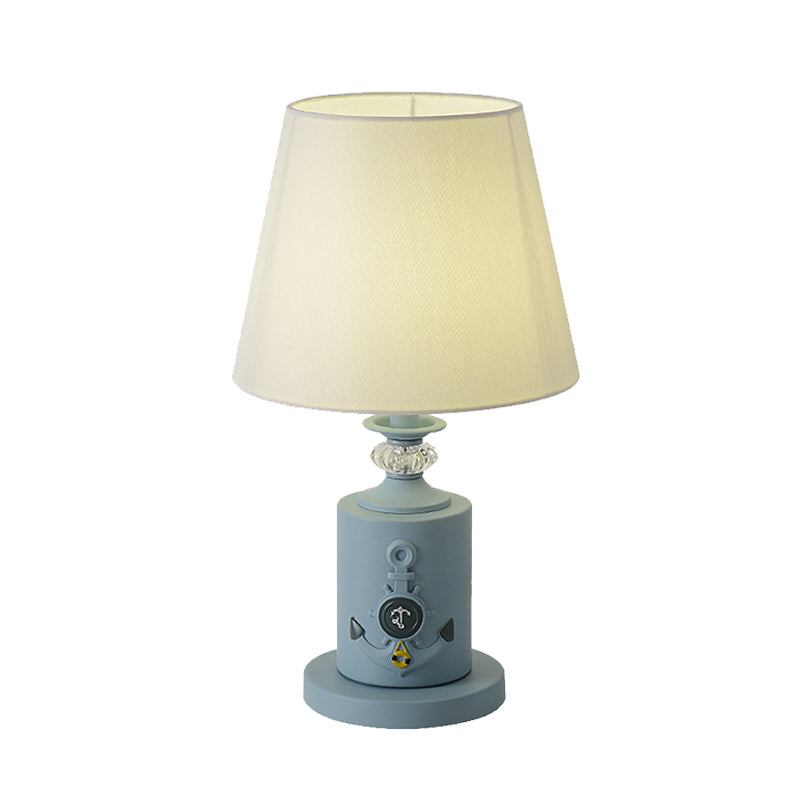 Mediterranean-Style Cylinder Table Light Metal Single Bedside Fabric Night Lamp in Black/Water Blue Clearhalo 'Lamps' 'Table Lamps' Lighting' 917881