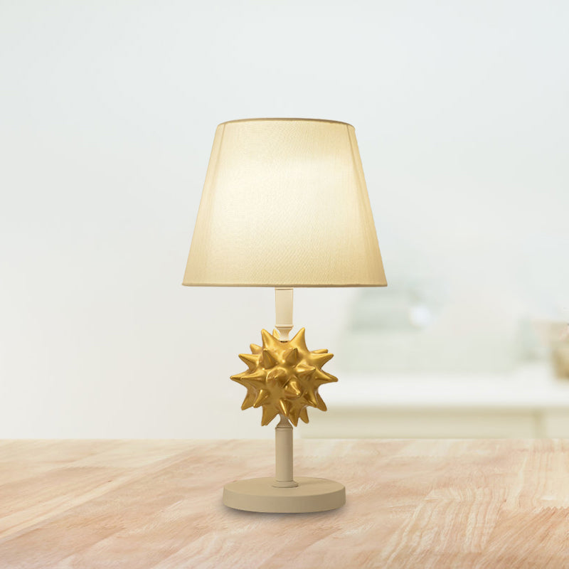 Resin Sea Urchin Night Table Lamp Cartoon Single Bulb Sky Blue/Gold/Dark Blue Nightstand Light with Barrel Fabric Shade for Bedside Gold Clearhalo 'Lamps' 'Table Lamps' Lighting' 917883