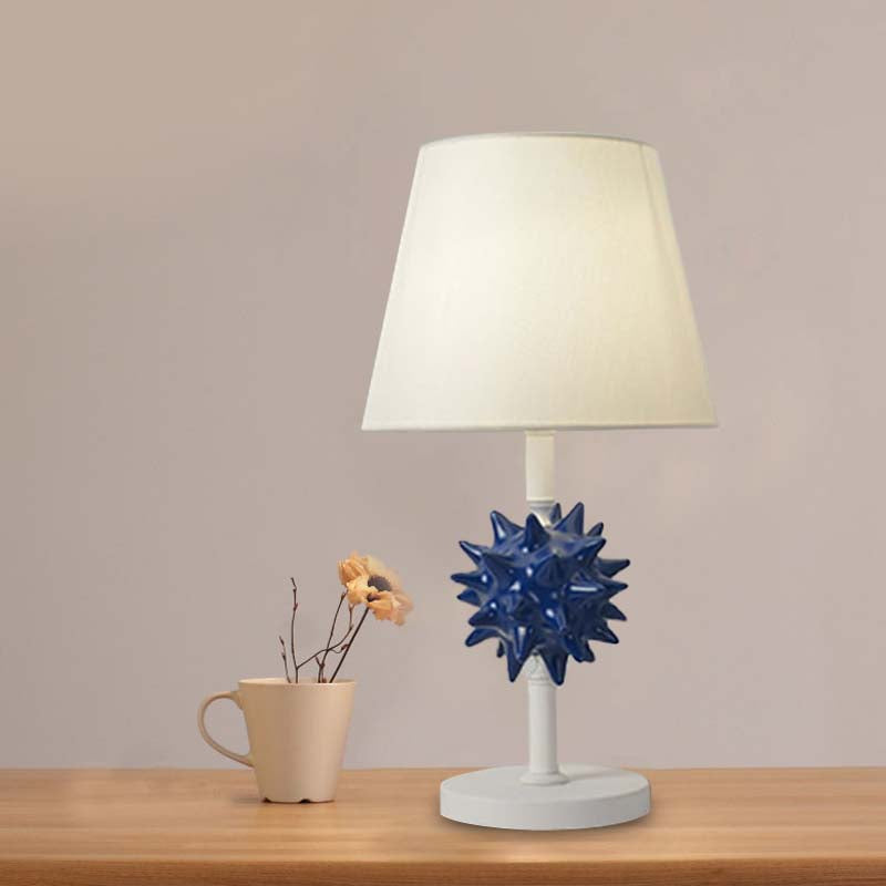 Resin Sea Urchin Night Table Lamp Cartoon Single Bulb Sky Blue/Gold/Dark Blue Nightstand Light with Barrel Fabric Shade for Bedside Dark Blue Clearhalo 'Lamps' 'Table Lamps' Lighting' 917887