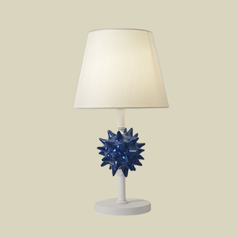 Resin Sea Urchin Night Table Lamp Cartoon Single Bulb Sky Blue/Gold/Dark Blue Nightstand Light with Barrel Fabric Shade for Bedside Clearhalo 'Lamps' 'Table Lamps' Lighting' 917890