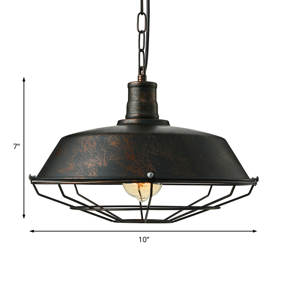 Rust Finish 1 Light Ceiling Light Retro Metallic Barn Pendant Lamp with Wire Guard for Living Room Clearhalo 'Art Deco Pendants' 'Cast Iron' 'Ceiling Lights' 'Ceramic' 'Crystal' 'Industrial Pendants' 'Industrial' 'Metal' 'Middle Century Pendants' 'Pendant Lights' 'Pendants' 'Tiffany' Lighting' 91795