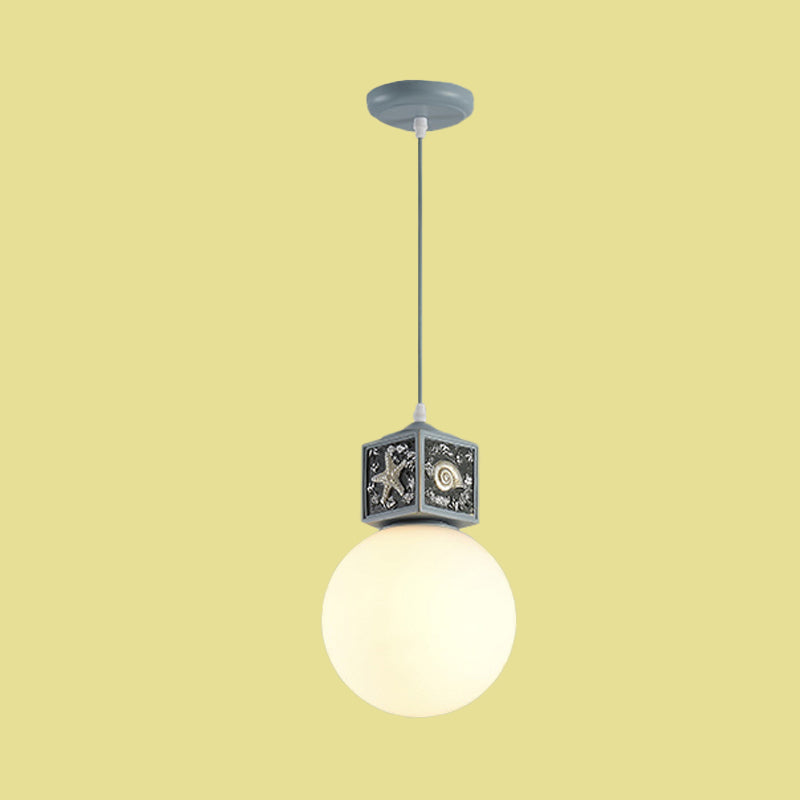 Orb Opal Glass Hanging Light Nordic 1 Head Sky/Water Blue Cube Ceiling Pendant Lamp for Kids Bedside Clearhalo 'Ceiling Lights' 'Close To Ceiling Lights' 'Glass shade' 'Glass' 'Pendant Lights' 'Pendants' Lighting' 917968