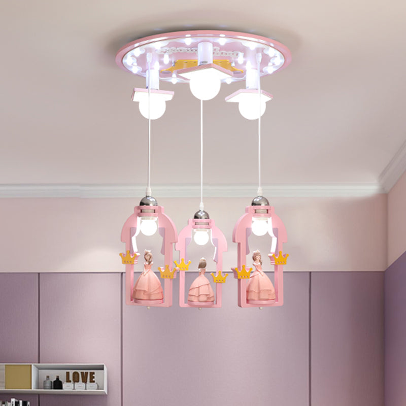 Resin Princess-Like Multi Ceiling Light Cartoon 7 Lights Pink Finish Hanging Pendant Lamp Clearhalo 'Ceiling Lights' 'Pendant Lights' 'Pendants' Lighting' 917999