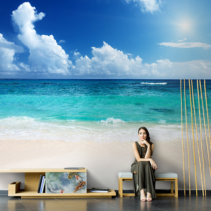 Photo Print Sea Mural Wallpaper for Gallery and Living Room, Made to Measure Blue Clearhalo 'Wall Decor' 'Wall Mural' 918086