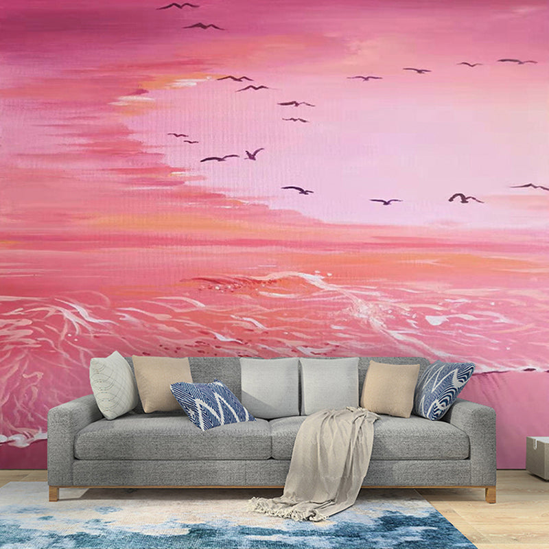 Romantic Mural Wallpaper for Girls' Bedroom, Beach and Sea, Made to Measure Clearhalo 'Wall Decor' 'Wall Mural' 918092