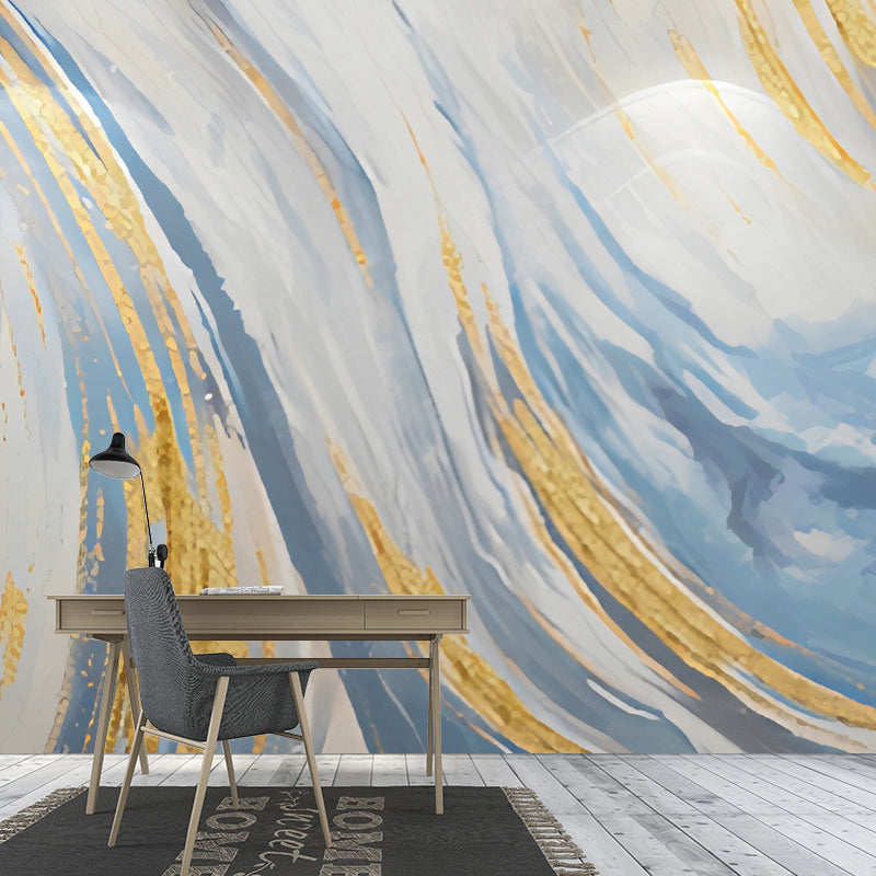 Moisture-Resistant Flowing Wave Mural Non-Woven Fabric Wall Covering for Home Decoration in Blue and Yellow Blue-Yellow Clearhalo 'Wall Decor' 'Wall Mural' 918206