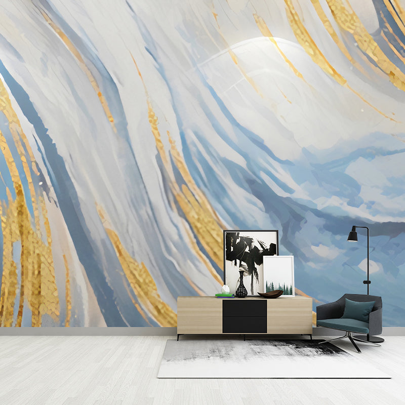 Moisture-Resistant Flowing Wave Mural Non-Woven Fabric Wall Covering for Home Decoration in Blue and Yellow Clearhalo 'Wall Decor' 'Wall Mural' 918207