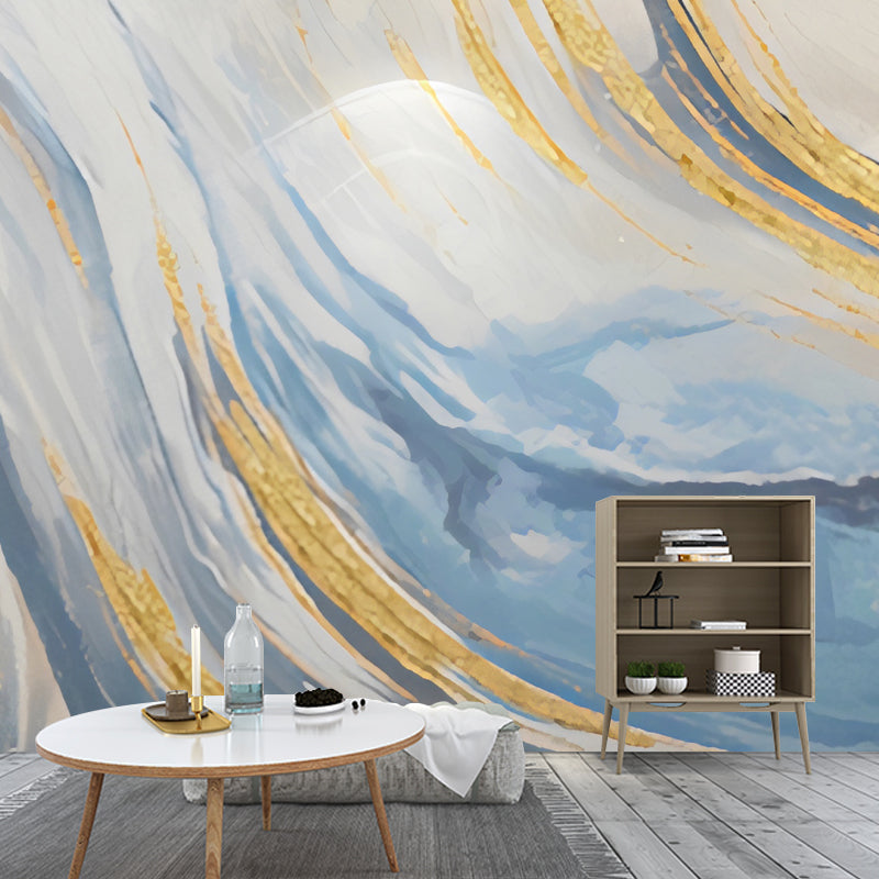 Moisture-Resistant Flowing Wave Mural Non-Woven Fabric Wall Covering for Home Decoration in Blue and Yellow Clearhalo 'Wall Decor' 'Wall Mural' 918208