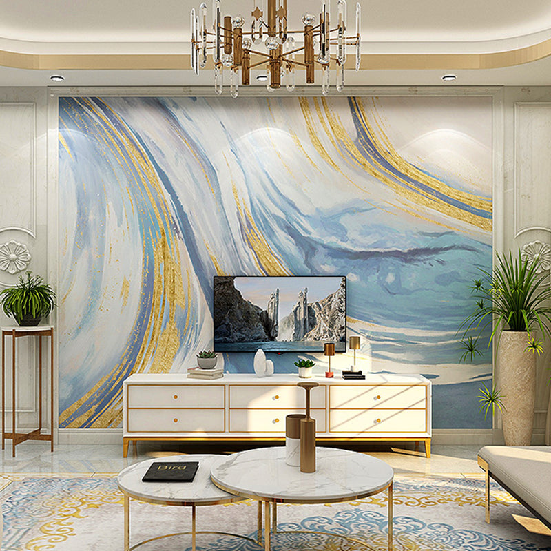 Moisture-Resistant Flowing Wave Mural Non-Woven Fabric Wall Covering for Home Decoration in Blue and Yellow Clearhalo 'Wall Decor' 'Wall Mural' 918209