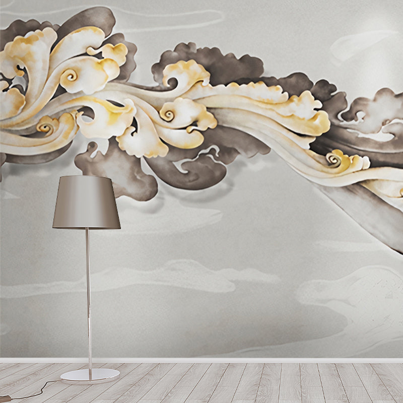 Giant Wall Mural Traditional Classic Cloud Wall Covering in Yellow and Grey Yellow-Gray Clearhalo 'Wall Decor' 'Wall Mural' 918401