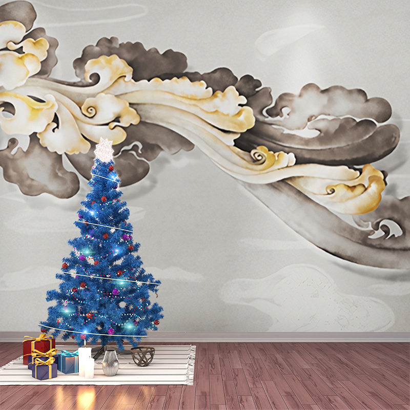 Giant Wall Mural Traditional Classic Cloud Wall Covering in Yellow and Grey Clearhalo 'Wall Decor' 'Wall Mural' 918403