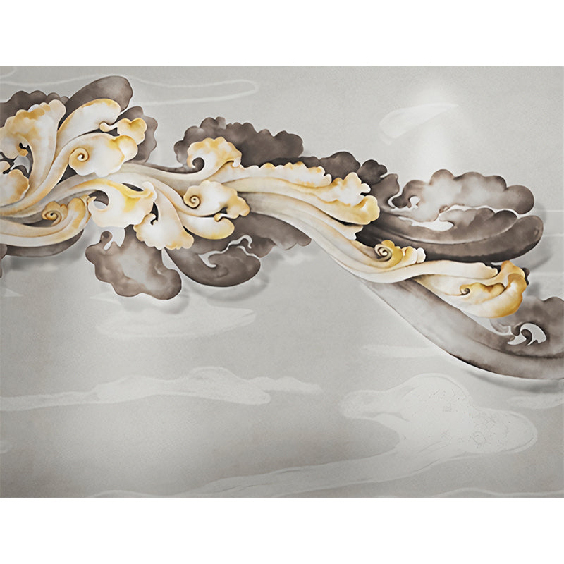 Giant Wall Mural Traditional Classic Cloud Wall Covering in Yellow and Grey Clearhalo 'Wall Decor' 'Wall Mural' 918405