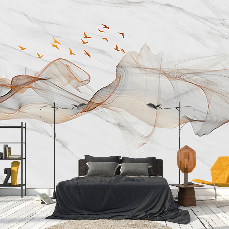 Illustration Style Mural Wallpaper Smoke and Bird Extra Large Dining Room Wall Art, Personalized Size Available Clearhalo 'Wall Decor' 'Wall Mural' 918446