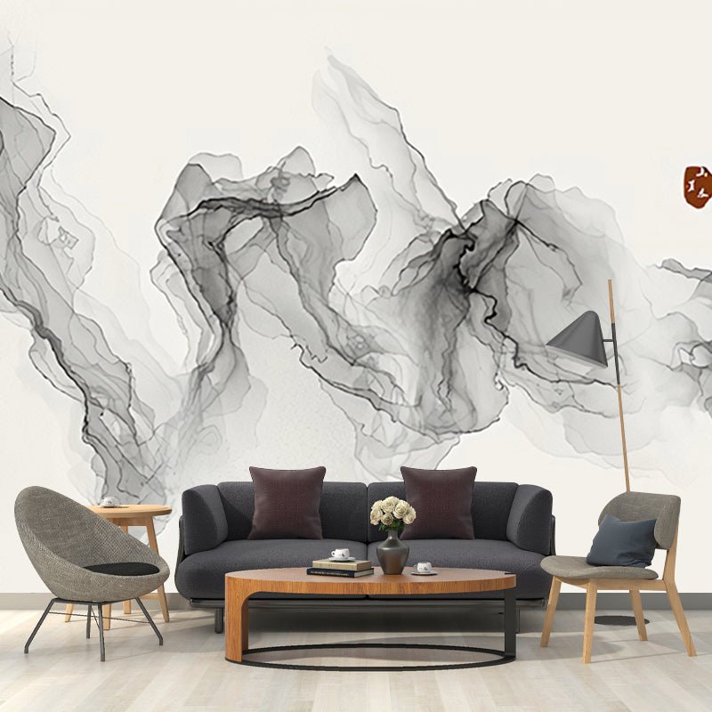 Traditional Wall Mural for Living Room with Grey Swirling Smoke Pattern, Made to Measure Grey Clearhalo 'Wall Decor' 'Wall Mural' 918467