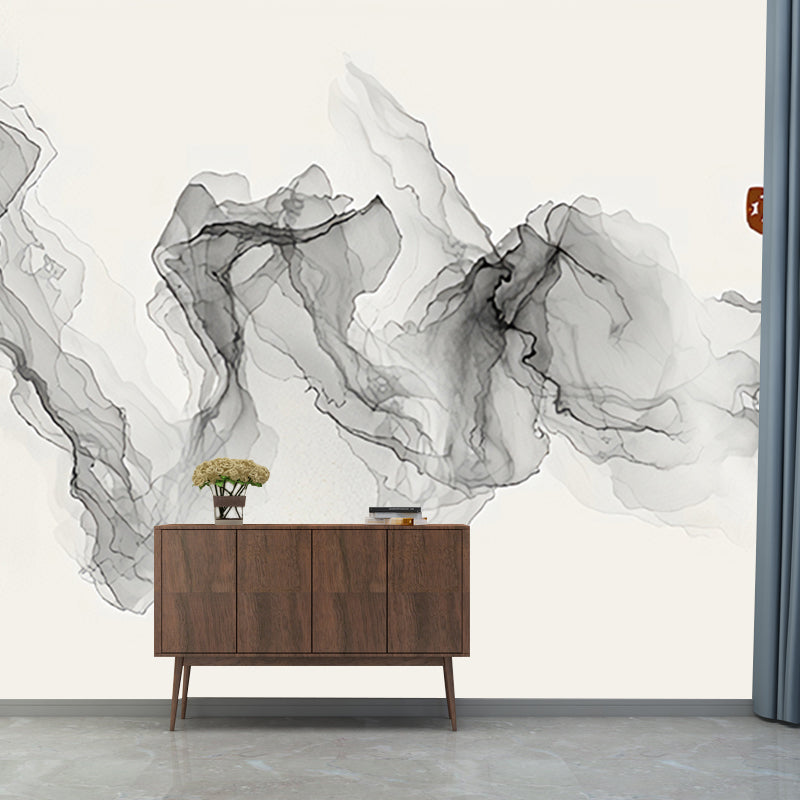 Traditional Wall Mural for Living Room with Grey Swirling Smoke Pattern, Made to Measure Clearhalo 'Wall Decor' 'Wall Mural' 918468