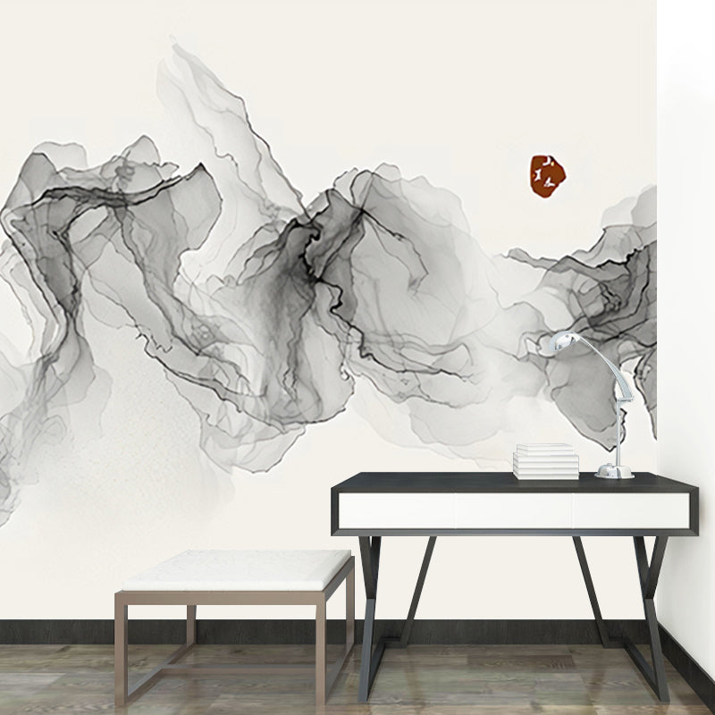 Traditional Wall Mural for Living Room with Grey Swirling Smoke Pattern, Made to Measure Clearhalo 'Wall Decor' 'Wall Mural' 918469