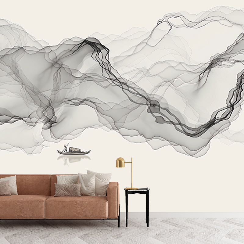 Irked Smoke Mural Wallpaper Black Chinese Traditional Wall Decor for Guest Room Clearhalo 'Wall Decor' 'Wall Mural' 918511