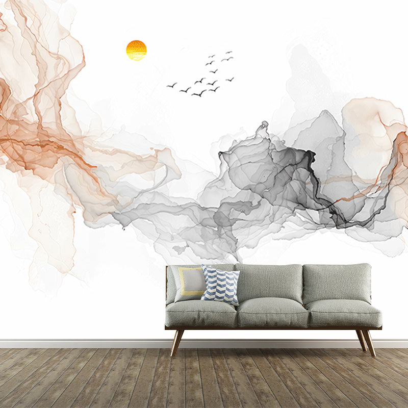 Extra Large Wall Mural for Living Room Swirled Smoke and Flying Bird Wall Art in Brown and Black, Stain-Resistant Clearhalo 'Wall Decor' 'Wall Mural' 918536