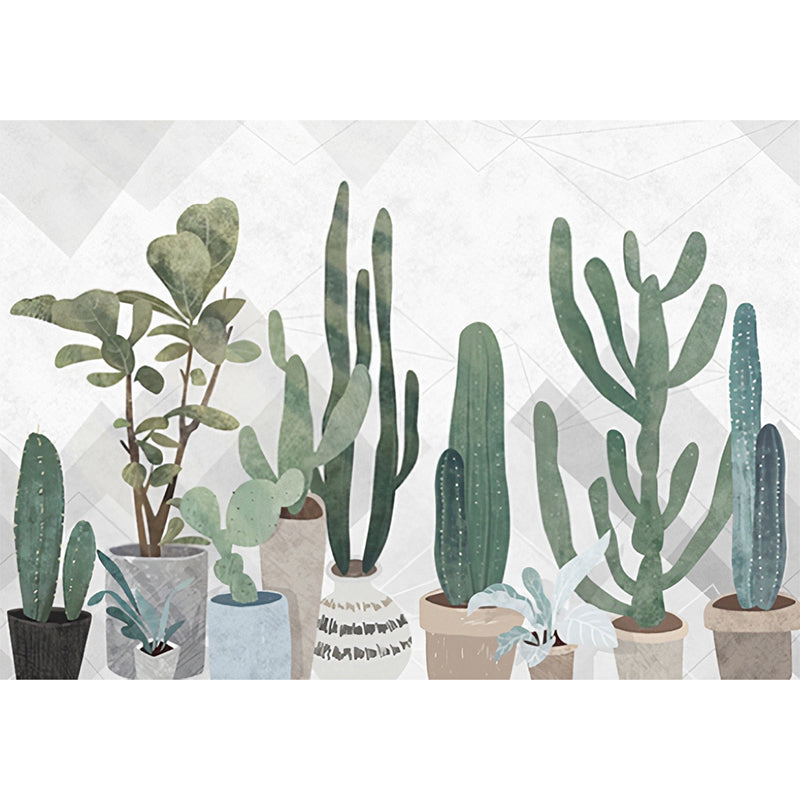 Fresh Cactus Wall Covering for Living Room in Pastel Green, Personalized Size Available Clearhalo 'Wall Decor' 'Wall Mural' 918830