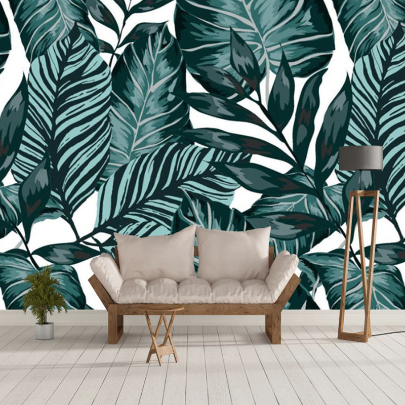 Big Illustration Banana Leaf Wall Covering for Theme Restaurant Decor, Made to Measure Blackish Green Clearhalo 'Wall Decor' 'Wall Mural' 919031