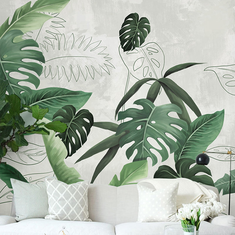 Decorative Tropical Leaf Mural Wallpaper Non-Woven Minimalist Wall Art for Bedroom Green Clearhalo 'Wall Decor' 'Wall Mural' 919054