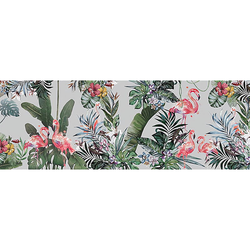 Jungle and Flamingo Mural for Home Decoration, Green, Custom Size Available Clearhalo 'Wall Decor' 'Wall Mural' 919280