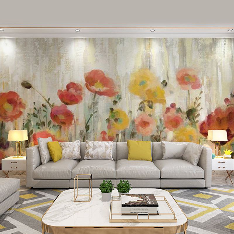 Yellow and Red Tropical Mural Customized Forest and Floral Pattern Wall Covering for Home Decoration Clearhalo 'Wall Decor' 'Wall Mural' 919551