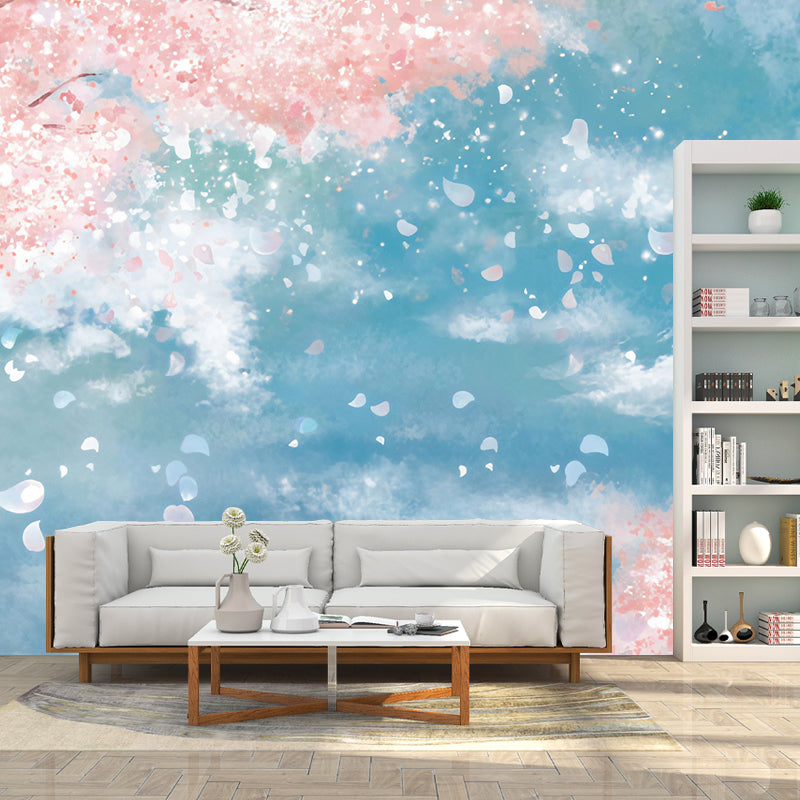 Nostalgic Cherry Blossom Wall Decor for Living Room Romantic Wall Mural, Made to Measure Clearhalo 'Wall Decor' 'Wall Mural' 919583