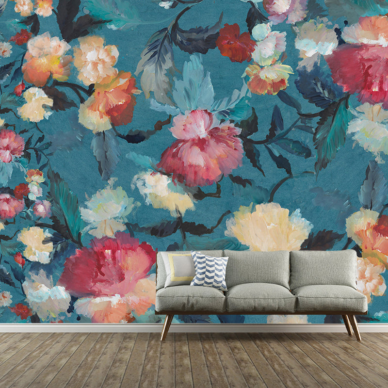 Large Watercolors Mural Nostalgic Novelty Floral Pattern Wall Covering in Multi-Color Red-Yellow-Blue Clearhalo 'Wall Decor' 'Wall Mural' 919658